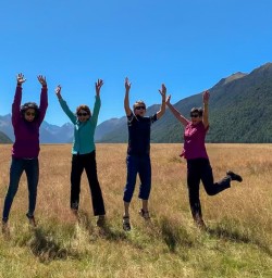 Happy group at Eglinton Valley, Fiordland New Zealand