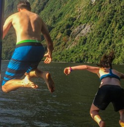 Jumping from Boat at Milford Sound, Fiordland National Park Southland New Zealand