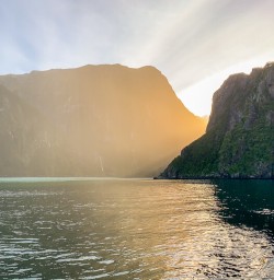 Sunset at Milford Sound, Fiordland New Zealand