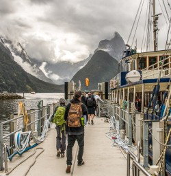 Taking boat at Milford Sound, Fiordland National Park Southland New Zealand