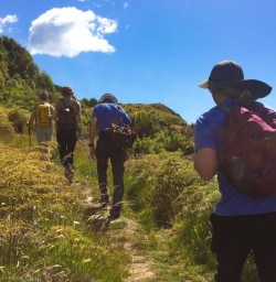 3. Group hiking Rocky Mountain Trail
