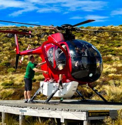 Helicopter landing at Mt Luxmore