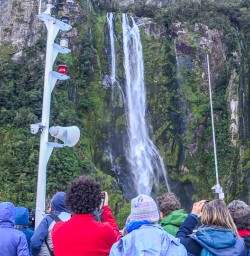 Approaching the Stirling Falls at Milford Sound, Fiordland National Park Southland New Zealand