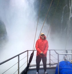 Wills favourite way to get a shower in Milford Sound