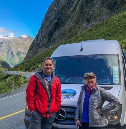 Couple on Milford Sound Highway, Fiordland New Zealand