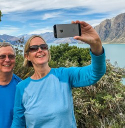 Couple doing a selfie at Lake Wanaka, Otago New Zealand
