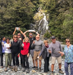 Group at Fantail falls, Haast Pass West Coast New Zealand