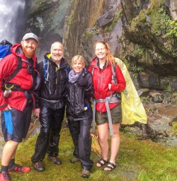 Group at Hidden Falls, Hollyford Track, Fiordland National Park Southland New Zealand