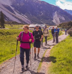 Group walking the Hooker Valley Track, Canterbury New Zealand