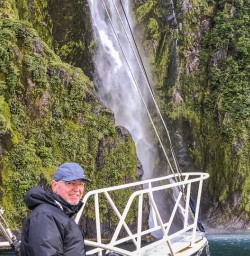Guest at Stirling Falls, Milford Sound Fiordland Southland New Zealand
