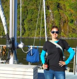 Our super guide Holly aboard the Milford Mariner at Milford Sound