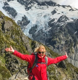 Happy guest at Sealy Tarns Track, Canterbury New Zealand