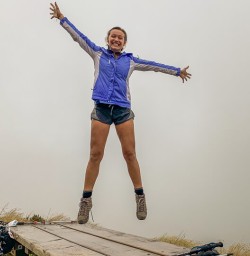 Happy hiker at Sealy Tarns Track, Canterbury New Zealand