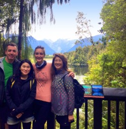 hikers at lake matheson