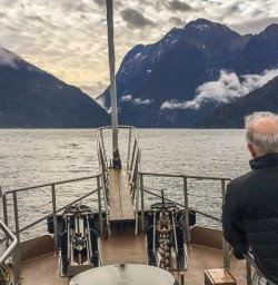 Sunrise from the boat at Milford Sound, Fiordland New Zealand