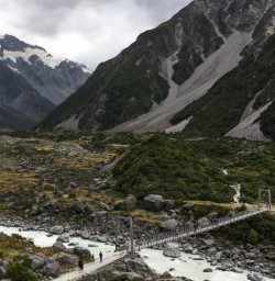 Swing bridge at Hooker Valley, Canterbury New Zealand