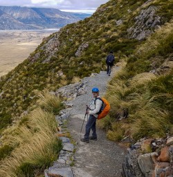 Walking above the Hooker Valley Track, Canterbury New Zealand