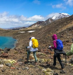 Walking along Blue lake, Tongariro National park,  Manawatu-Wanganui New Zealand