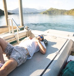 5 Tim G taking a break on board at Lochmara2