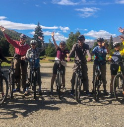 Biking group at the Queenstown Trail, Otago New Zealand
