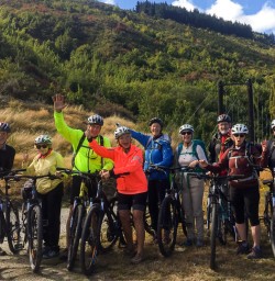 Biking group at the Queenstown Trail, Otago New Zealand
