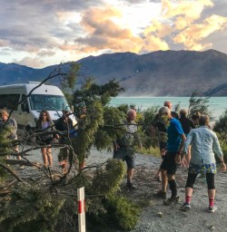 Clearing road at Lake Ohau