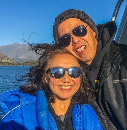 Couple on the boat at Lake Wanaka Otago New Zealand