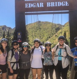 Group at the Edgar bridge, Queenstown New Zealand