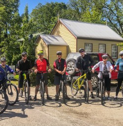 Group ready to bike at Arrowtown, Otago New Zealand