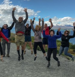 Jumping at Peters Lookout, Lake Pukaki Canterbury New Zealand