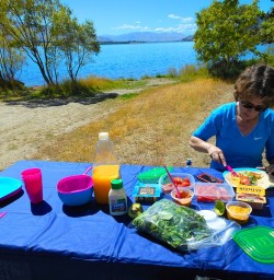Yummy picnic stop at Lake Dunstan near Cromwell
