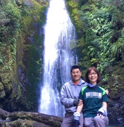 5. Guest couple waterfall Hollyford Track