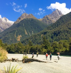5. Guests walking alongside Hollyford River