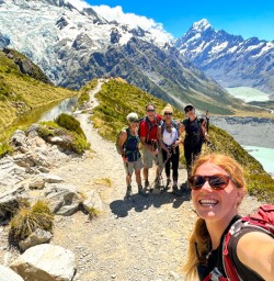 Guide selfie and guests Sealy Tarns