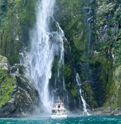 Majestic waterfall Milford Sound