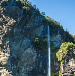 Cascading waterfalls in Milford Sound