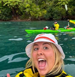 6 Guests and guide kayaking in Queen Charlotte Sound 060125