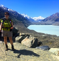 Helen with the Tasman Glaciers amazing blue water