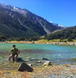 Taking a moment to relax in the Blue Lakes Aoraki Mount Cook National Park