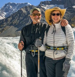 Couple at Tasman glacier, Canterbury New Zealand