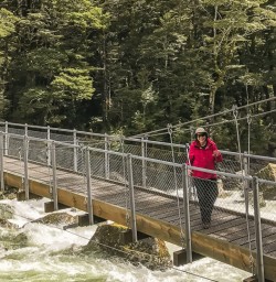 Crossing the Routeburn Track River, Otago New Zealand