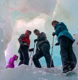 Group hiking the Tasman Glacier, Canterbury New Zealand