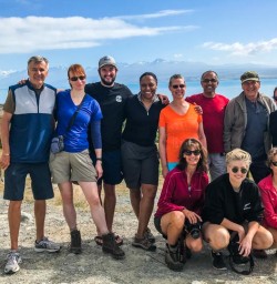Group at Lake Pukaki, Aoraki / Mount Cook in the background, Canterbury New Zealand