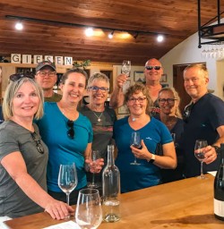 Group tasting wine at Giesen vineyard
