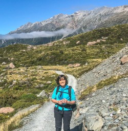 Guest at Hooker Valley Track Bridge, Canterbury New Zealand