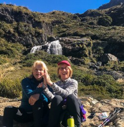 Guests at Routeburn track falls, Otago New Zealand