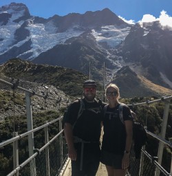 Guides on Swing bridge at Hooker Valley, Canterbury New Zealand