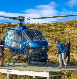Helicopter at Luxmore Hut