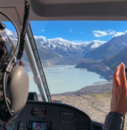 Helicoptertour above the Hooker lake Canterbury New Zealand