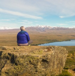 Lady above Lake Tekapo, Canterbury New Zealand